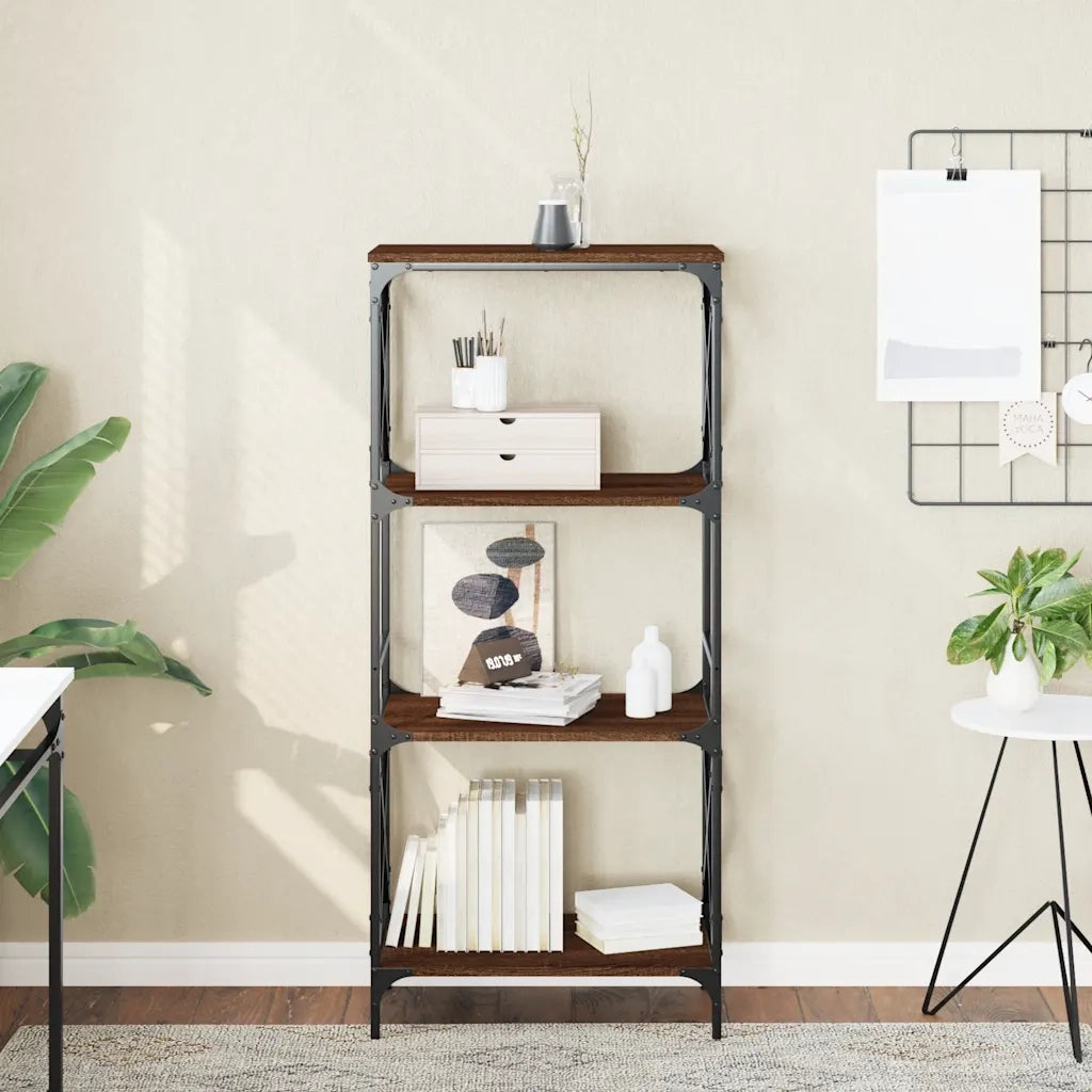Libreria 4 Ripiani-Scaffale per Libri-Mobile di Stoccaggio Rovere Marrone 59x35x132cm Legno Multistrato