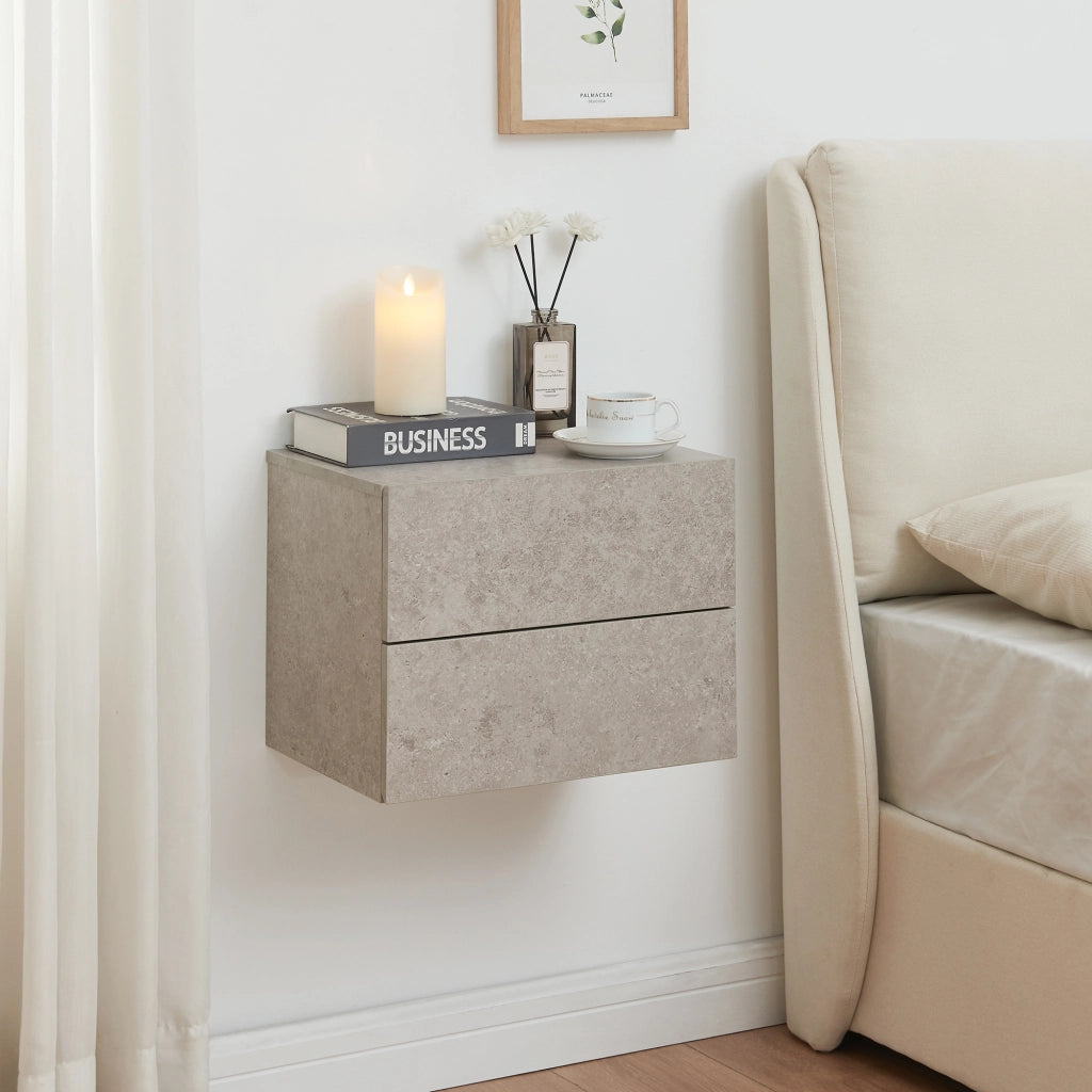 Comodino da Parete Ampfing con 2 Cassetti 40x29x30 cm Effetto Cemento Chiaro [en.casa]