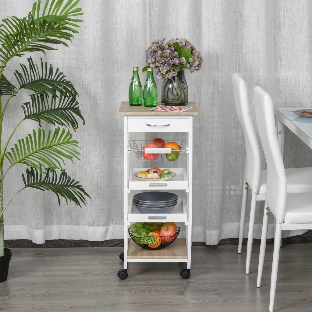 Carrello da cucina con ruote ¨C Xylo ¨C 2 ripiani rimovibili cassetto scaffale MDF rovere chiaro pino bianco