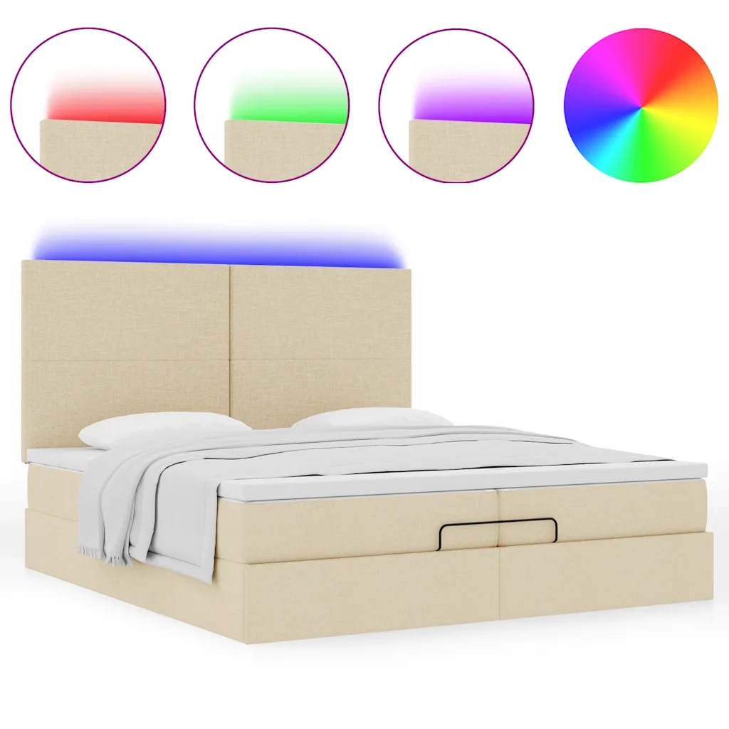 Struttura Letto Pouf con Materassi Crema 200x200 cm in Tessuto 3313953
