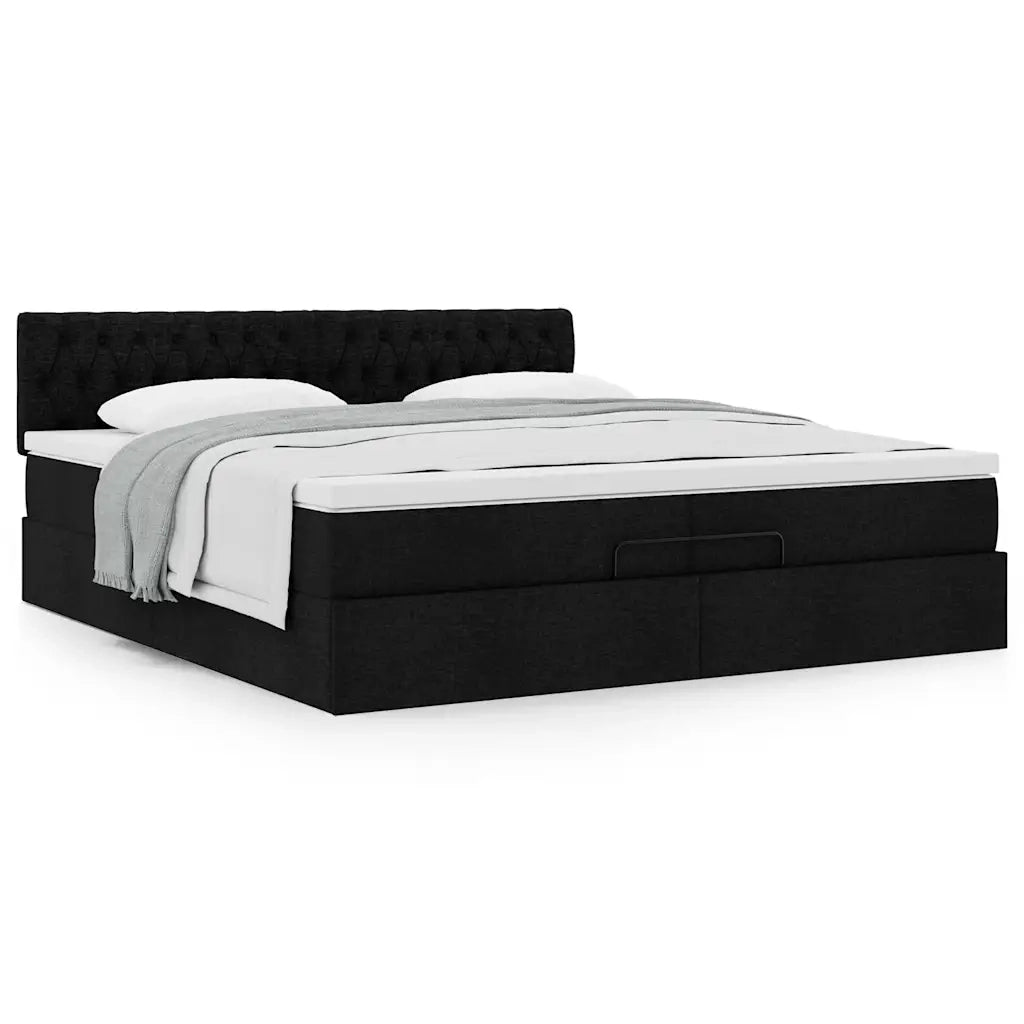 Struttura Letto Pouf con Materasso Nero 200x200 cm in Tessuto 3311569