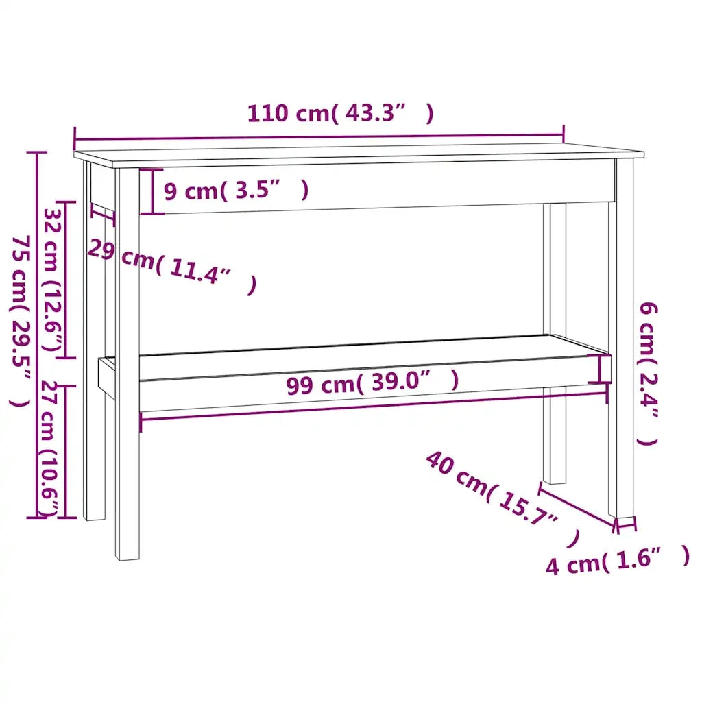 Tavolo Consolle 110x40x75 cm in Legno Massello di Pino