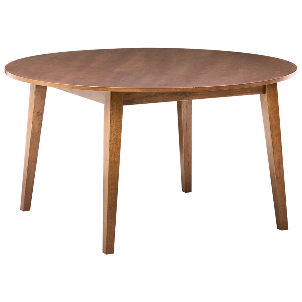 Tavolo da pranzo marrone scuro MDF impiallacciato rovere Base in legno di gomma 140 cm Piano del tavolo rotondo Moderno