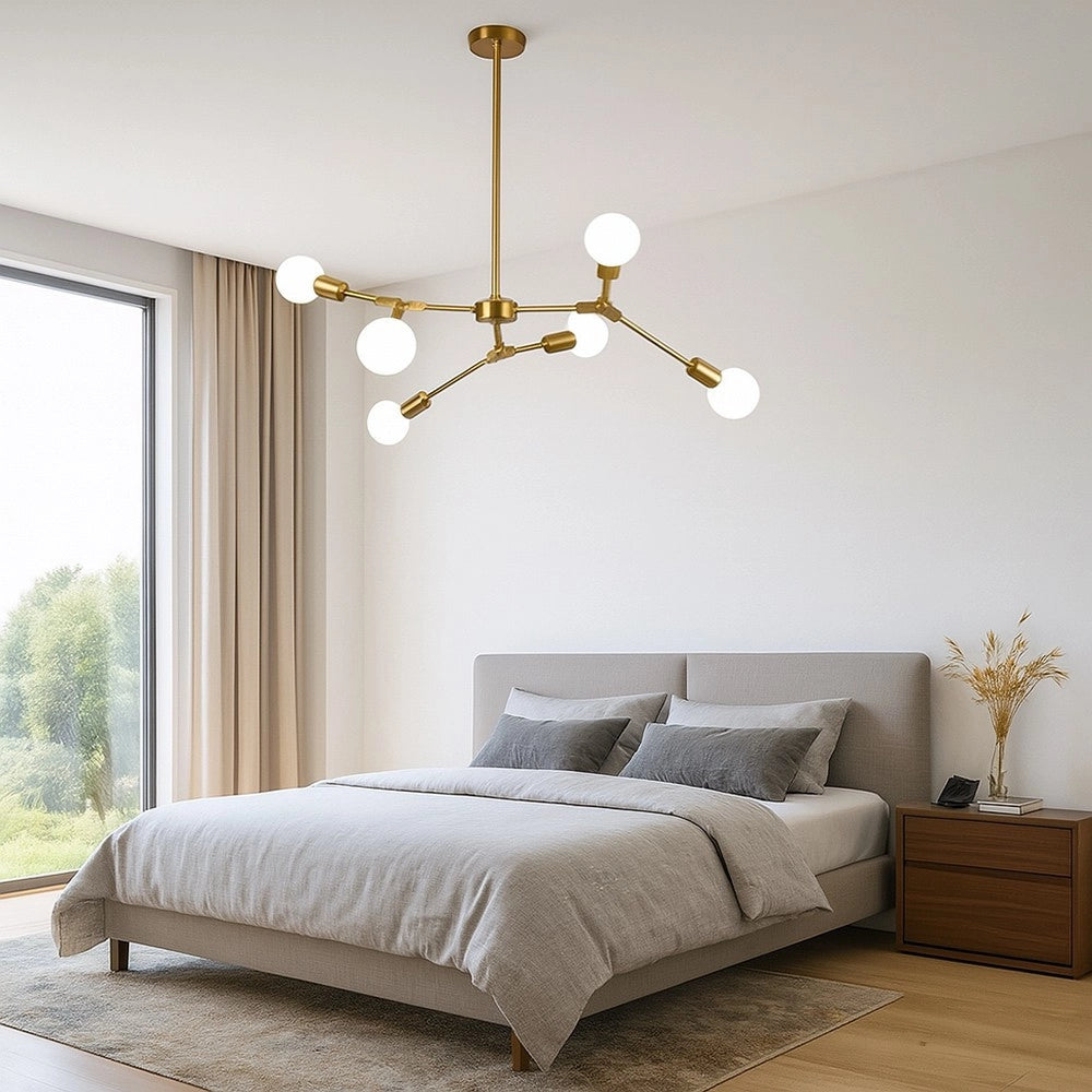 Trade Shop - Lampadario A Sospensione In Bronzo Geometrico Con 6 Bracci Attacco E27 Da Soffitto A45-6 -
