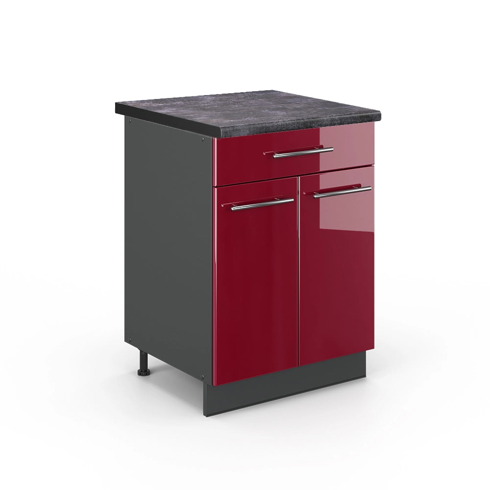 Mobiletto base per cucina Fame-Line Bordeaux lucido/Antracite 60 cm con cassetto, PL Antracite Vicco