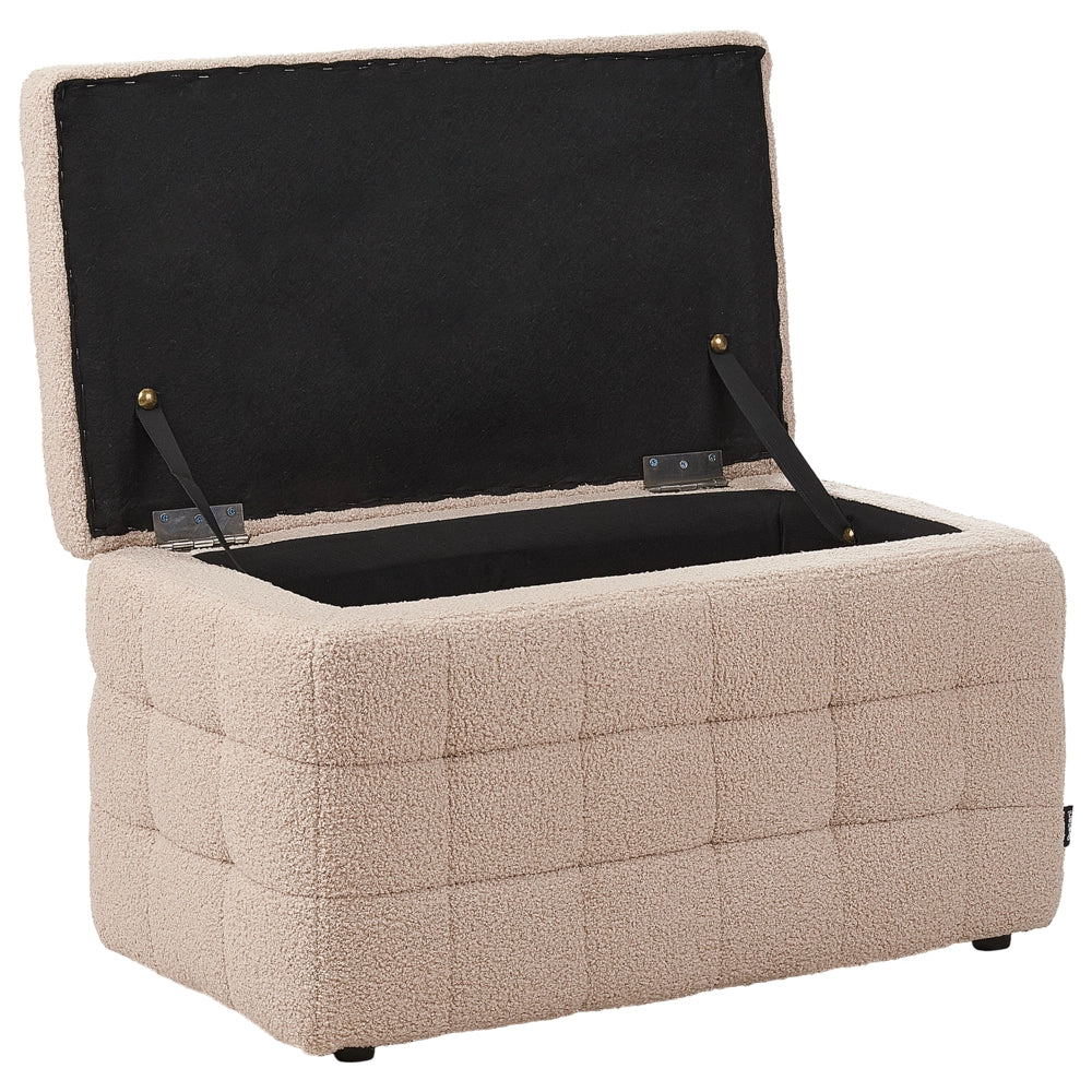 Panca per camera da letto con tappezzeria trapuntata in bouclè beige ottomana con contenitore