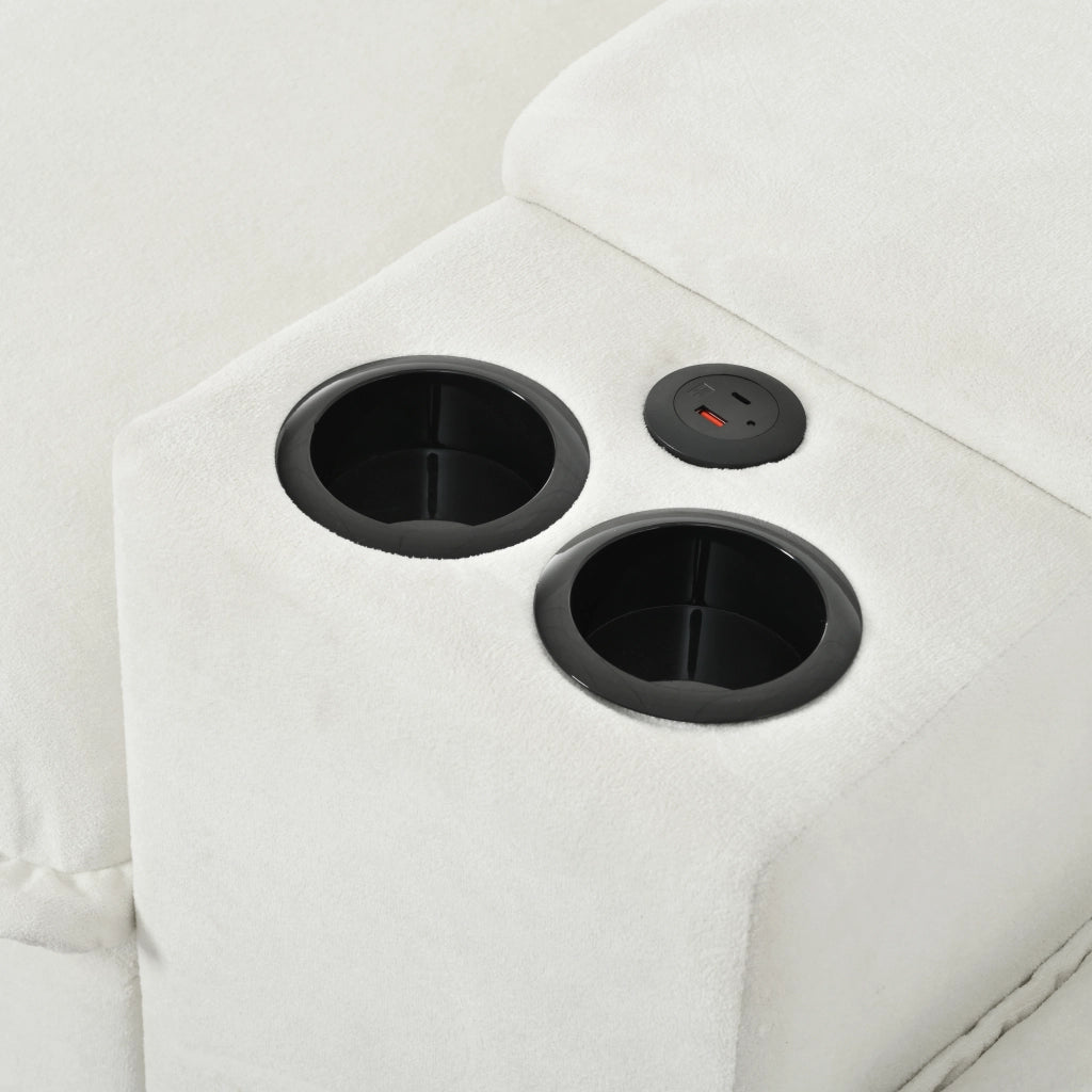 Divano modulare a L con contenitore, portabicchieri e porta USB in chenille beige 224 × 151 × 90 cm