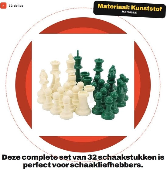 Set di scacchi in plastica 32 pezzi - colore verde/bianco - base in vinile - completo per giochi strategici
