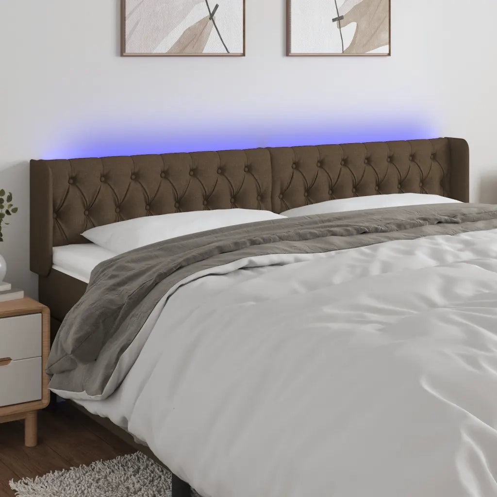 Testiera | Testata a LED Marrone Scuro 183x16x78/88 cm in Tessuto