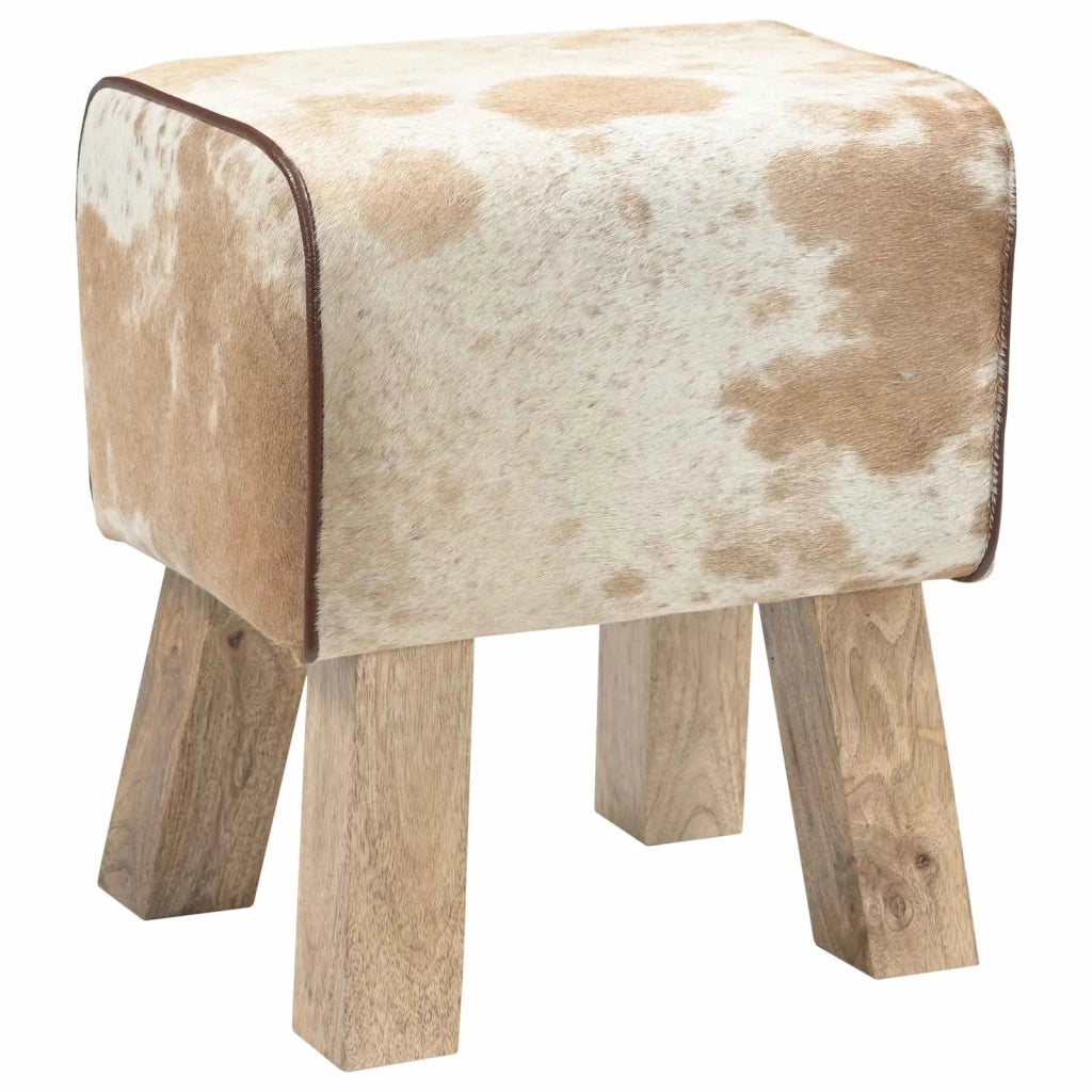 panchina 40 x 30 x 45 cm Pelle Vera Marrone e bianco 42042100