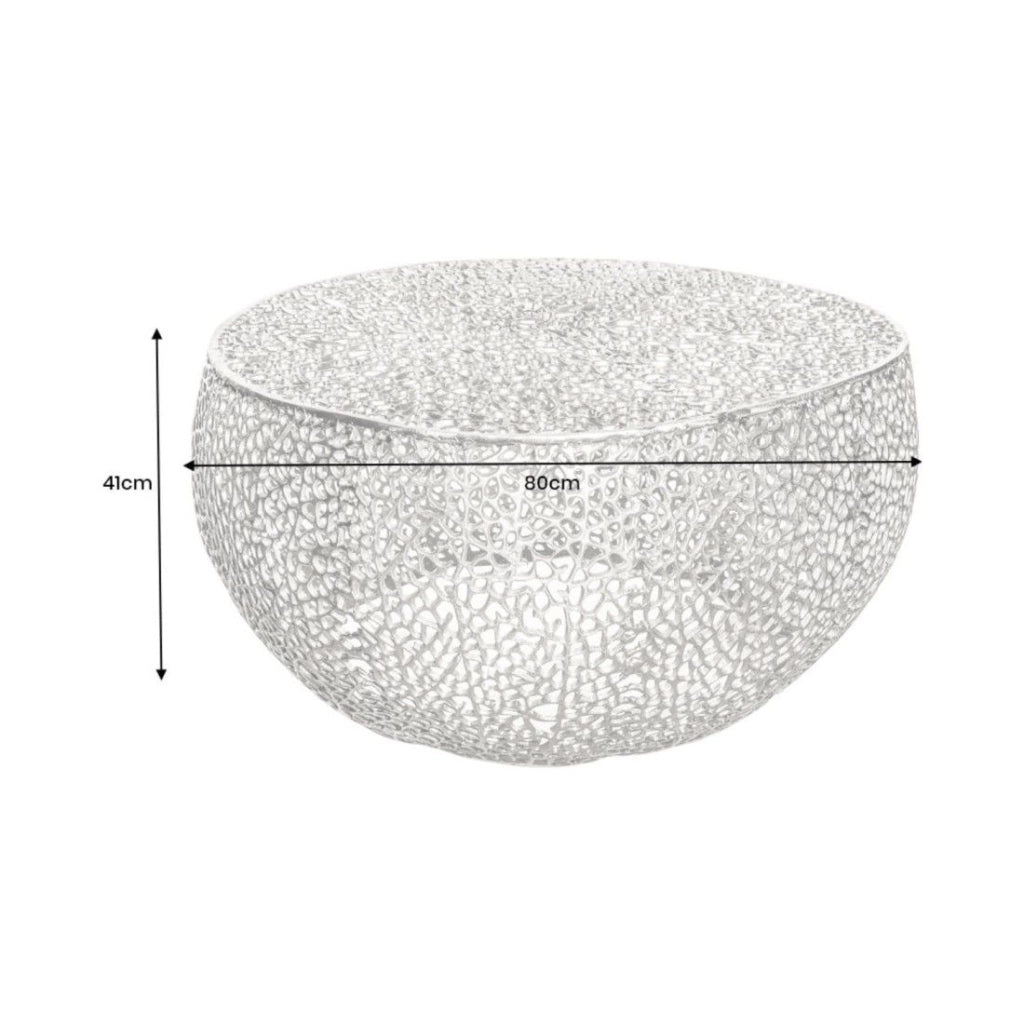 Tavolino METRIX rotondo argentato 80 cm – Tavolino design in alluminio traforato