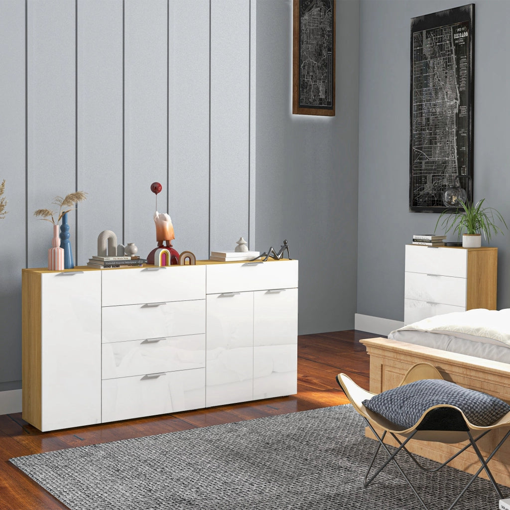 Cassettiera con 4 cassetti e ante ¨C zephmum ¨C bianco e naturale 105x35x92 cm