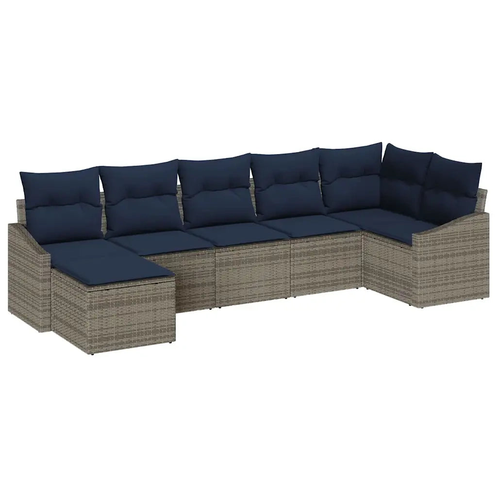 Set Divano da Giardino 7 pcs Grigio e Blu Navy polyrattan