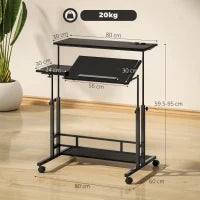 Scrivania con Altezza Regolabile, con Ruote, Prese e Porte USB, 80x60 cm, Nero