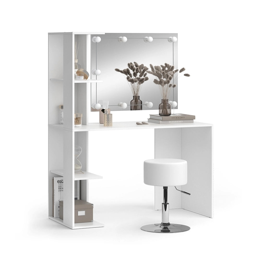 Vicco Tavolo da toilette Bianco 122.2 cm con illuminazione e sgabello