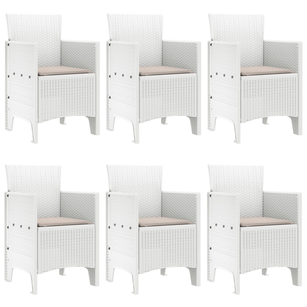 Set da Pranzo Giardino 7 Pezzi con Cuscini Bianco Rattan PE
