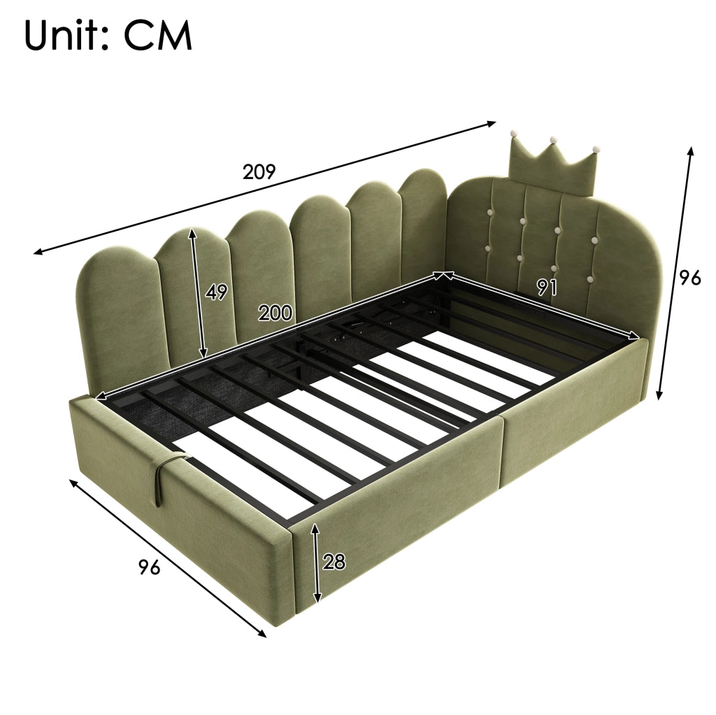 Letto da giorno 90x200 cm in velluto verde con contenitore idraulico