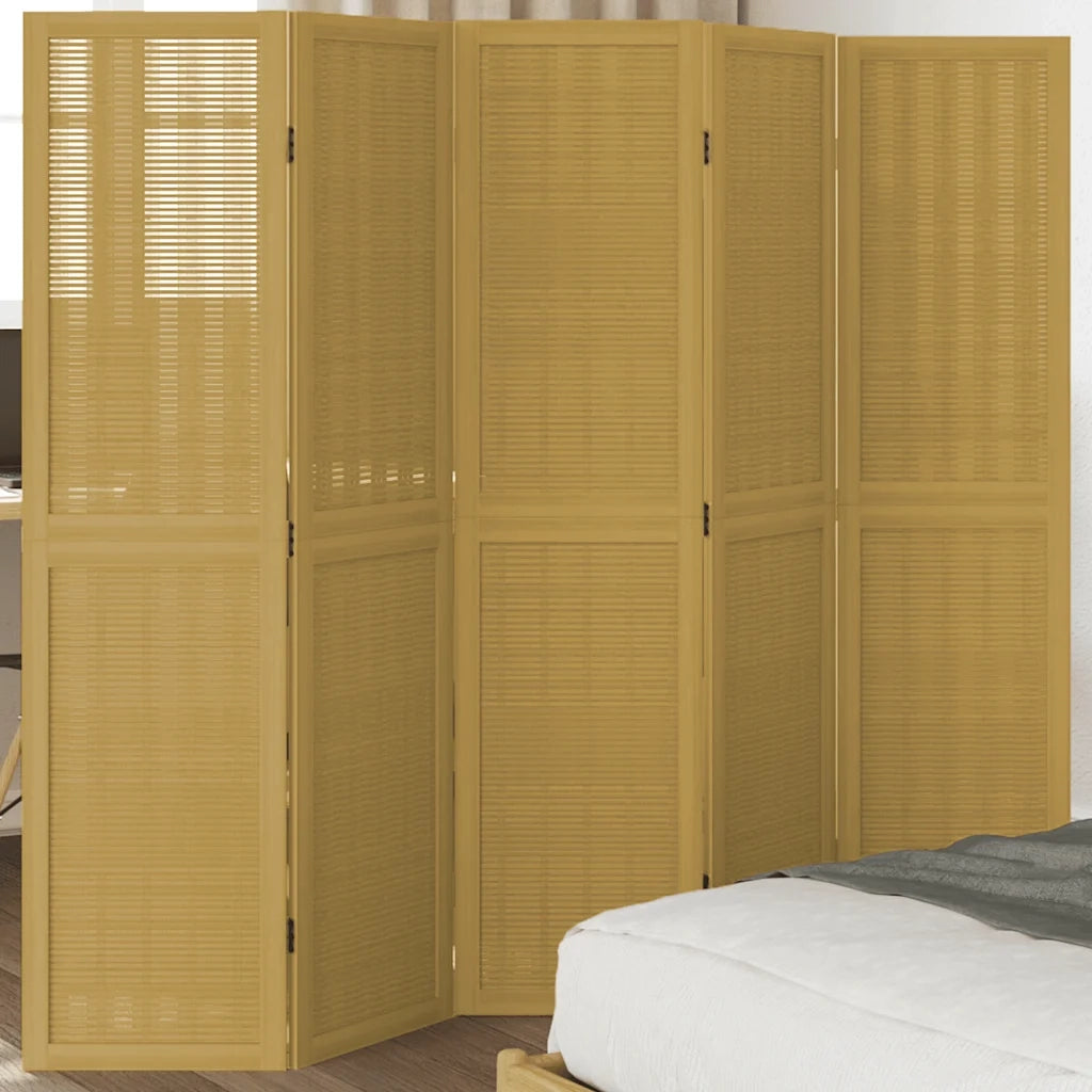 Divisorio Ambienti 5 Pannelli Marrone Legno Massello Paulownia 358821