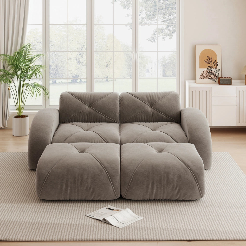 Divano modulare senza struttura in chenille taupe 204x171x76 cm