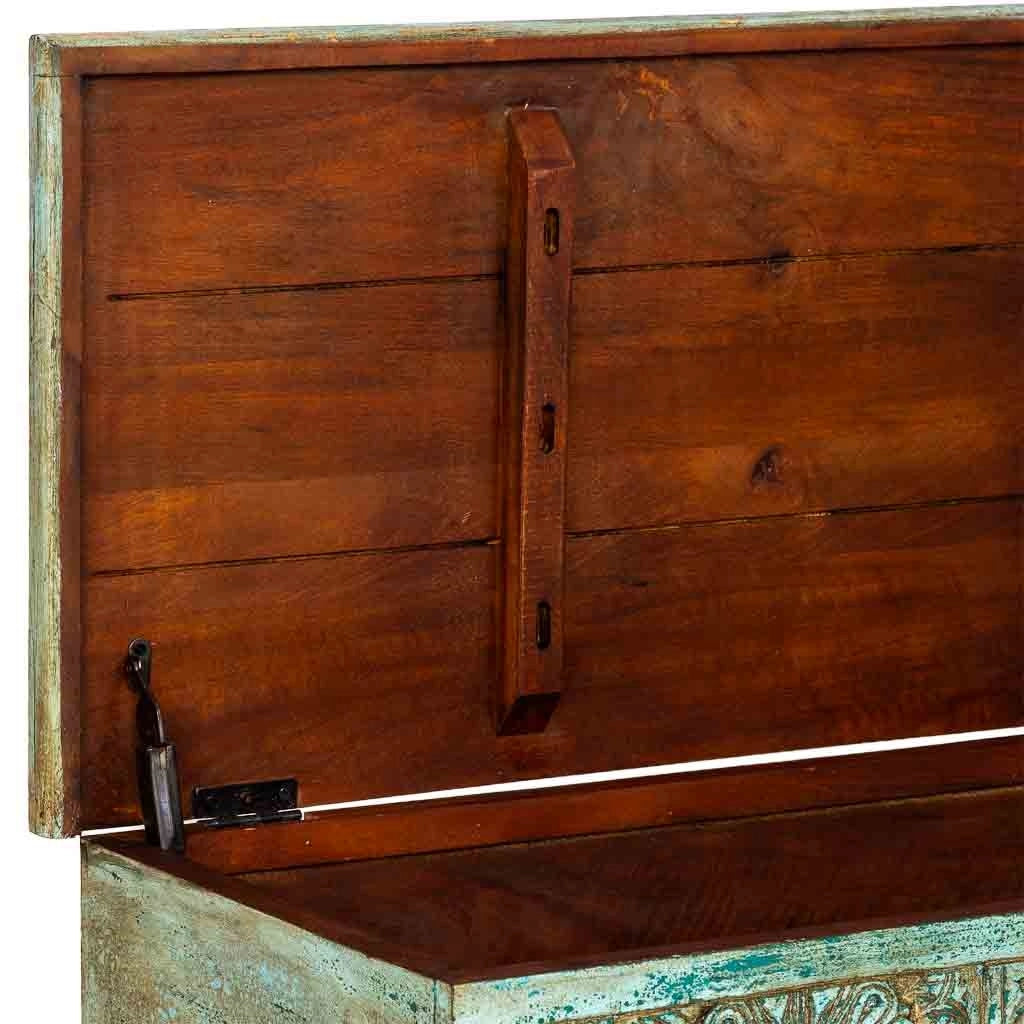 Bauletto artigianale in legno blu 150x45x46h cm