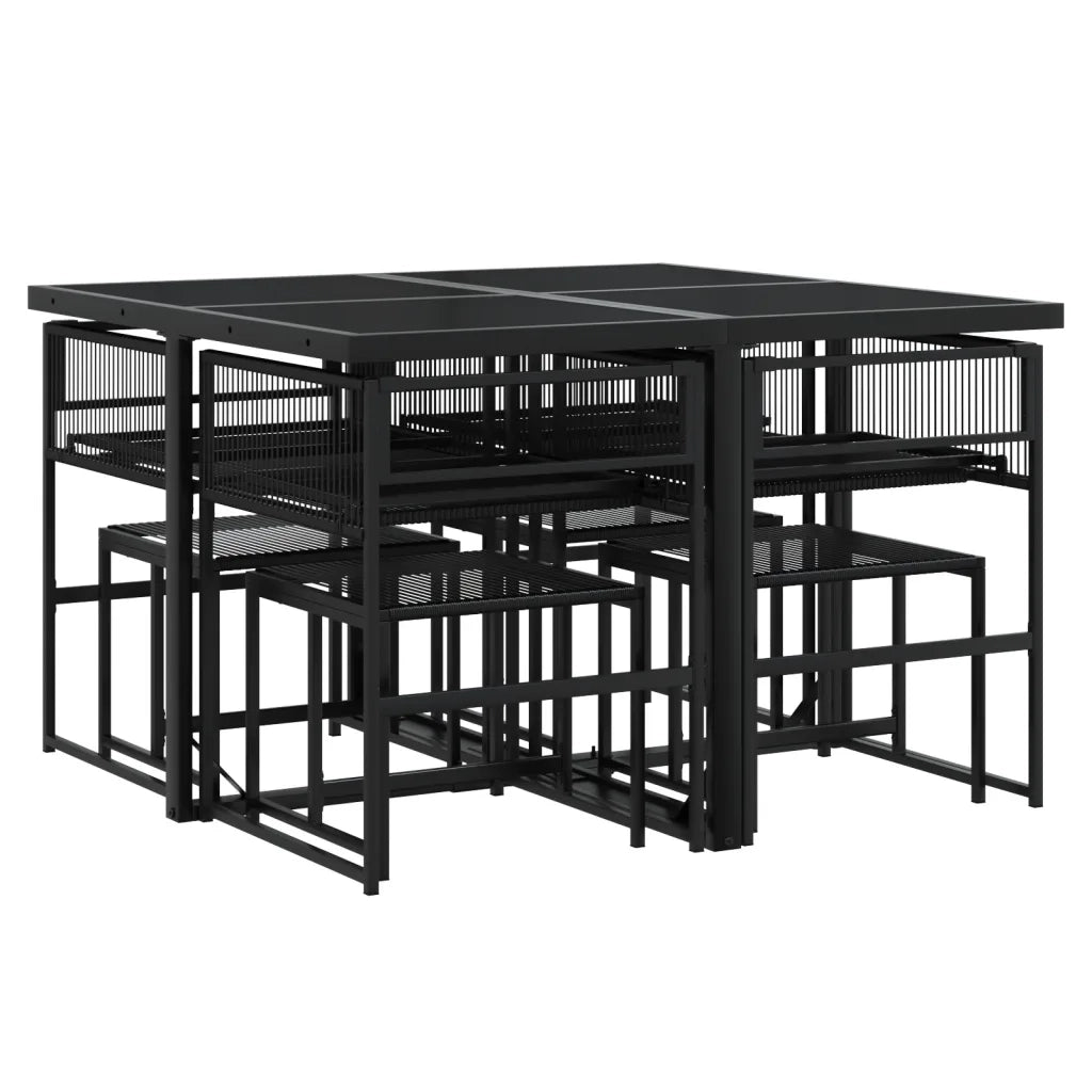 Set da Pranzo da Giardino 9 pz | Set Salotto da Giardino con Cuscini Nero in Polyrattan