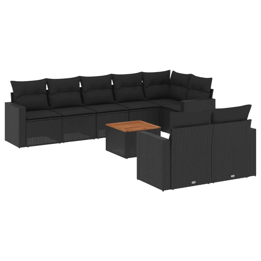 Set Divani da Giardino 9 pz con Cuscini Nero in Polyrattan 3256538