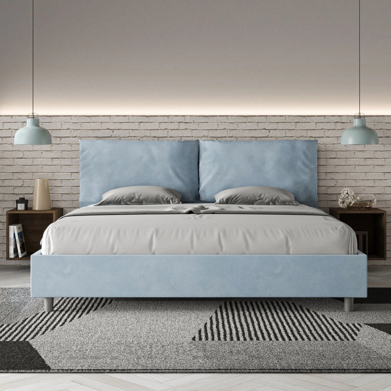 Letto imbottito Matrimoniale 200x200 cm Large - Con rete,Microfibra,Azzurro