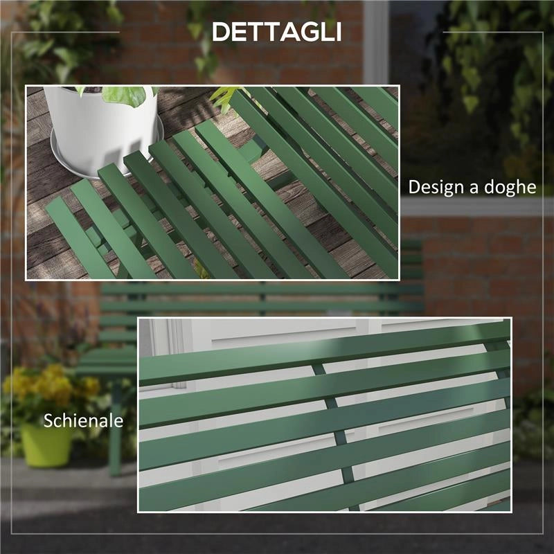 PANCHINA DA ESTERNO IN ALLUMINIO A 2 POSTI A DOGHE, 123X67X79CM, VERDE
