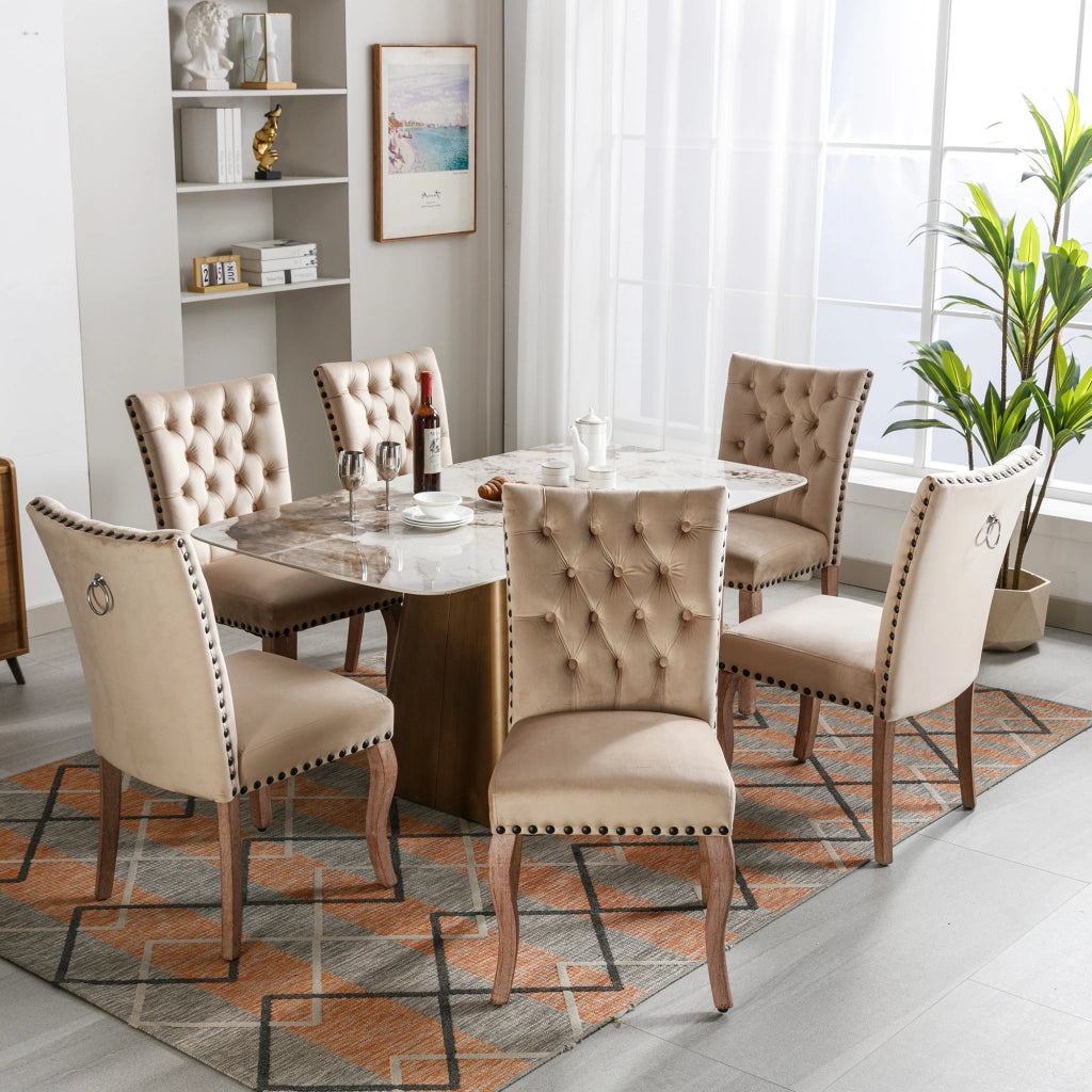 SEDIA da pranzo in velluto color cammello chiaro, stile moderno