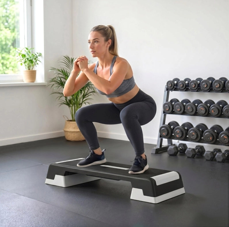 Step aerobico regolabile 15/20/25 cm in PP nero, antiscivolo, portata 250 kg