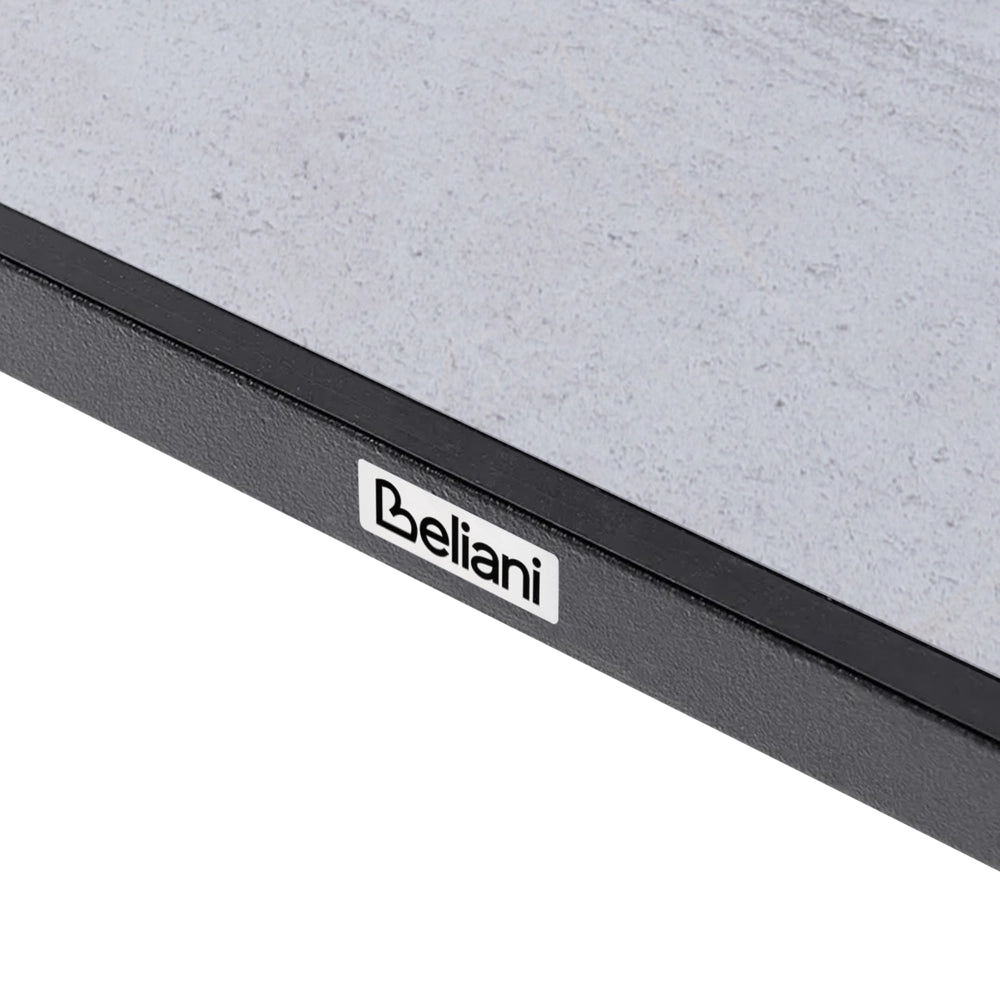 Tavolo da giardino con piano in HPL e struttura in alluminio grigio scuro resistente ai raggi UV all'acqua per esterni, in stile moderno