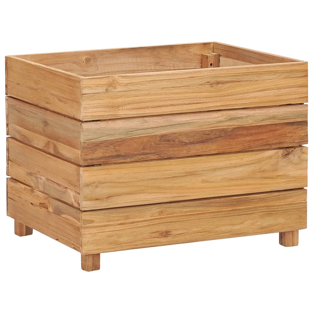 Aiuola rialzata per piante e fiori 50 x 40 x 38 cm legno di teak riciclato e acciaio 02_0000937