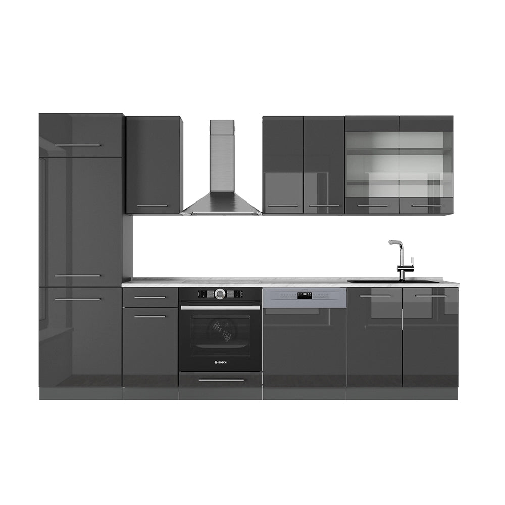 Cucina componibile Fame-Line Antracite lucido/Antracite 300 cm, PL Marmo Vicco