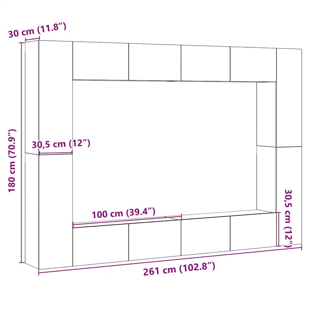 Set Mobile TV 8 pz Montato a Parete Legno Antico in Truciolato