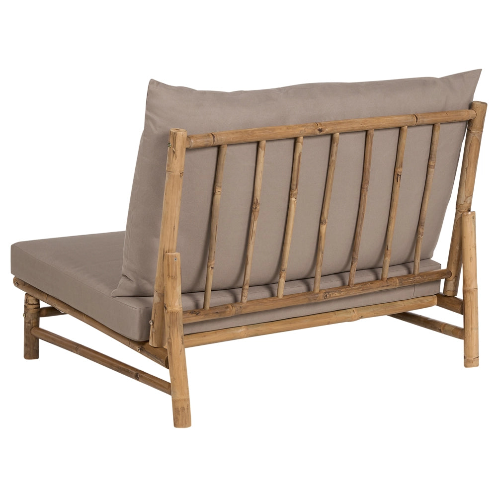 Set di 2 sedie in legno da giardino in bambù con cuscini color tortora interno ed esterno stile moderno rustico