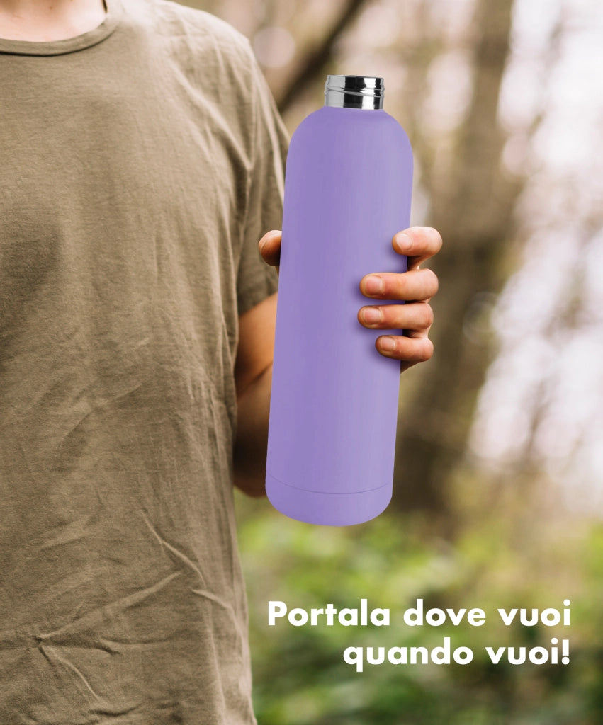 Borraccia Termica 1 Litro Bottiglia Acciaio Inox Inossidabile Doppio Strato 1000 Ml Tappo Antigoccia Doppia Camera Bevande Calde Fredde Termos Sistema Sottovuoto Rivestimento Soft Touch  - Lilla