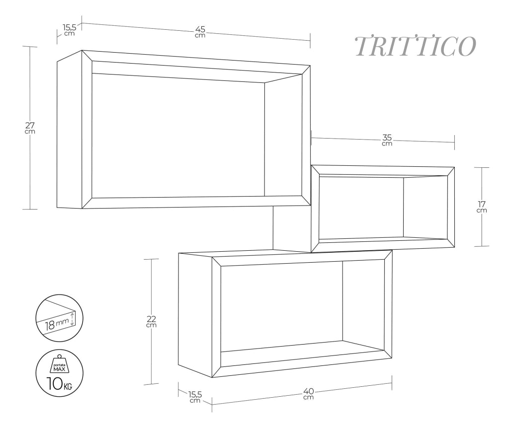 Set 3 Mensole da Parete Rettangolare in Fibra di Legno Trittico Arancio