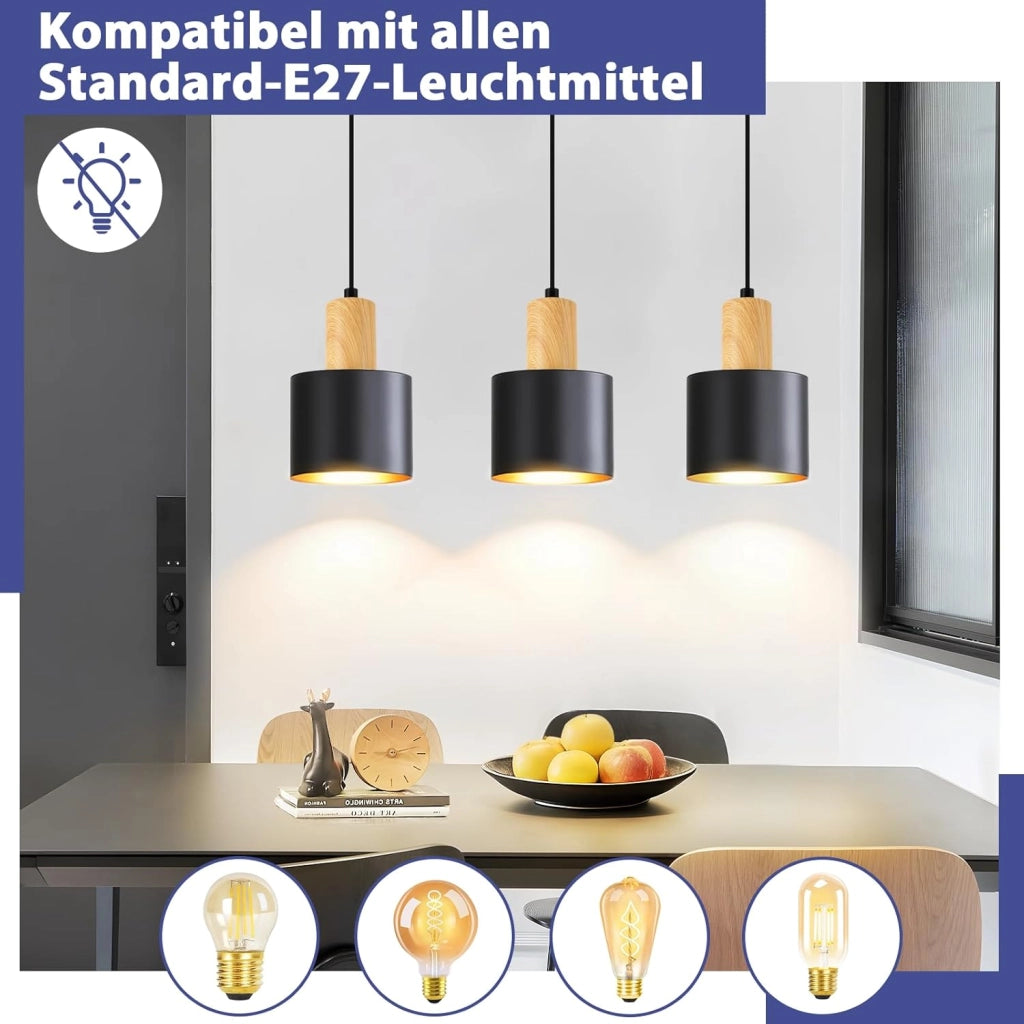 ZMH Lampada a sospensione E27 nera a 3 luci altezza regolabile stile vintage adatta per sala da pranzo o cucina