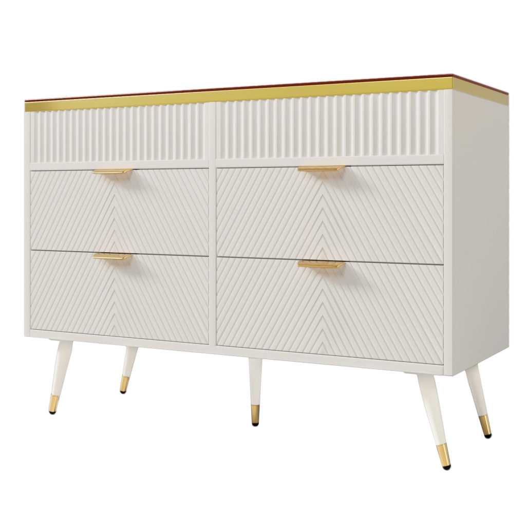 Cassettiera moderna con 6 cassetti, vetro marrone, struttura in truciolare e metallo, 120 x 40 x 76 cm