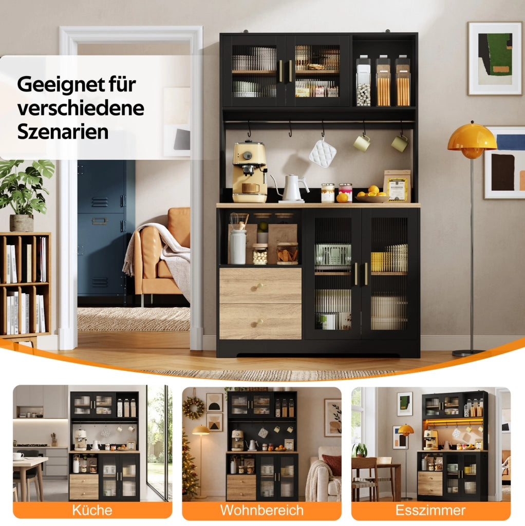 Colonna cucina con LED RGB, prese USB e 4 ante in vetro
