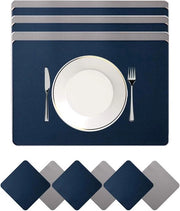 Tavoliere in pelle blu chiaro e grigio chiaro doppia spessa lavabile 45x30 cm set da 6 per casa, cucina, ristorante, hotel