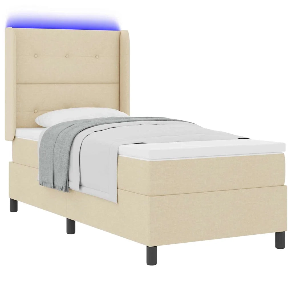Letto a Sorgente LED con materasso Crema 100 x 200 cm Tessuto