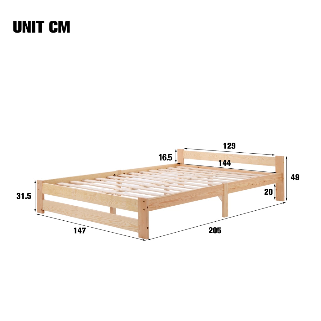OKWISH Letto Singolo 140×200 cm con Testiera e Rete a Doghe, senza Materasso, in Legno Massello, Naturale