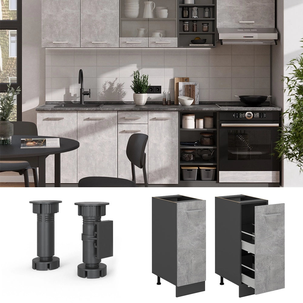 Armadio cucina dispensa alto R-Line Calcestruzzo/Antracite 30 cm, PL Rovere Vicco