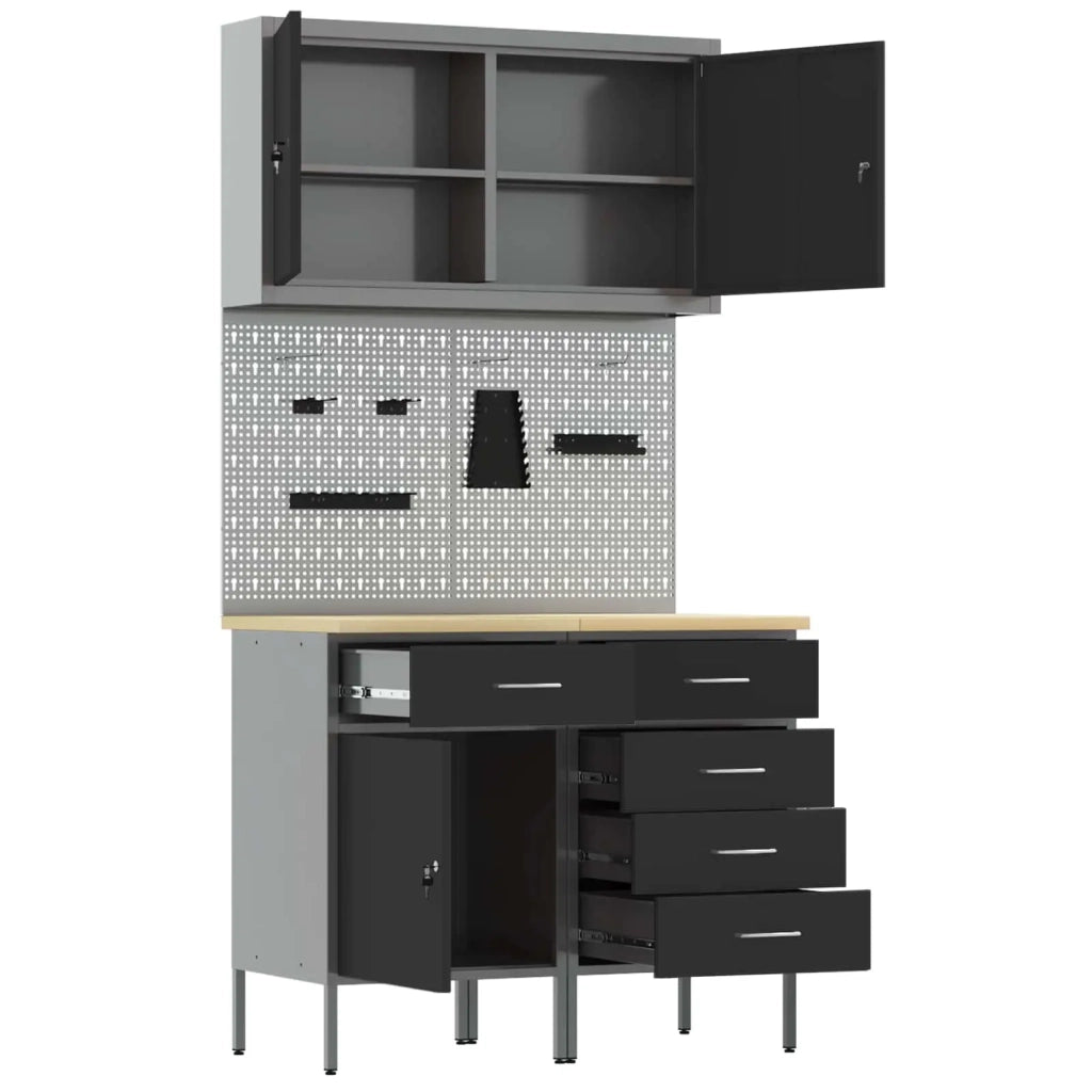 Mobile da lavoro 5 pcs Nero Legno ingegnerizzato e acciaio 3321424