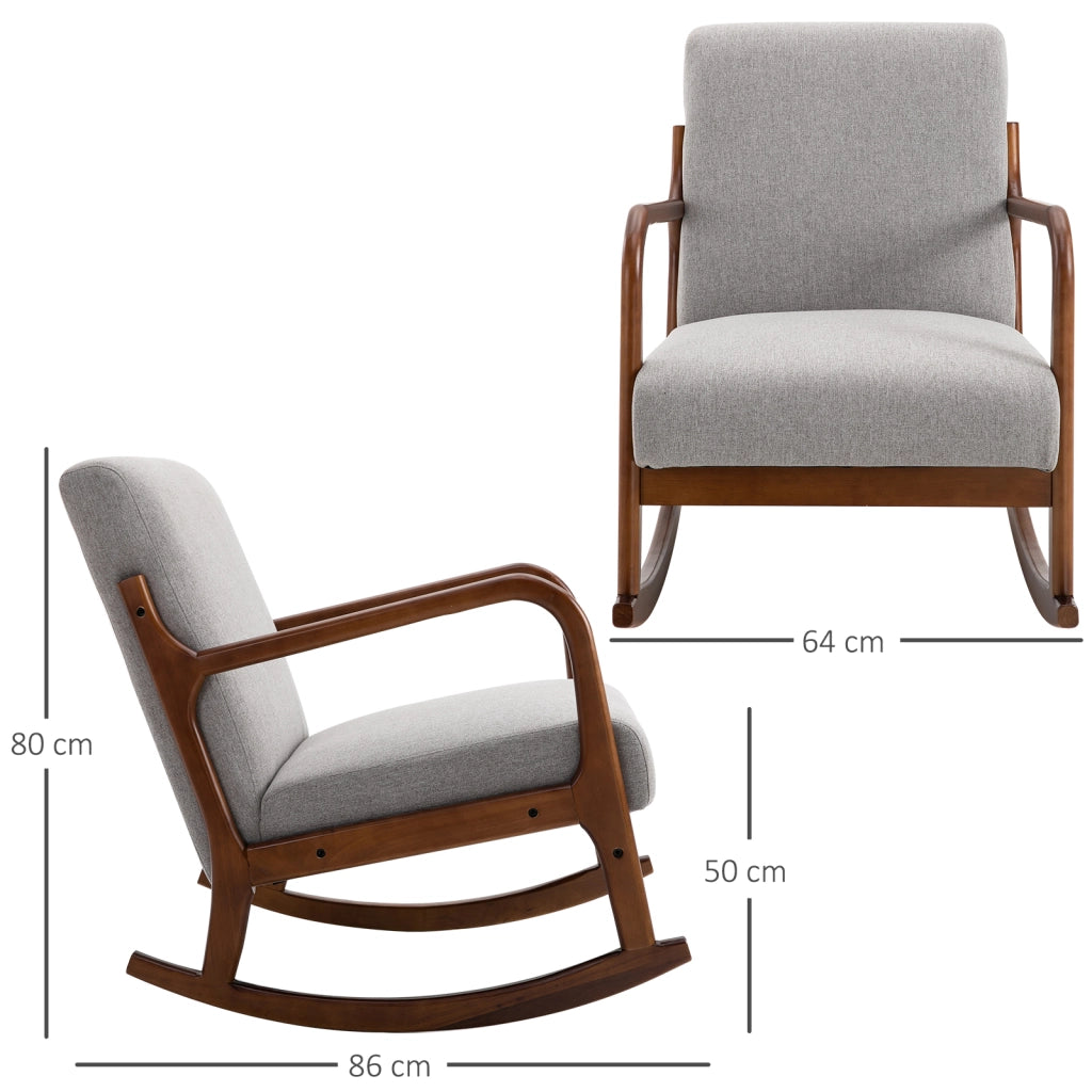 Poltrona Imbottita a Dondolo in Legno e Tessuto Grigio ¨C Zephmum ¨C 64x86x80cm