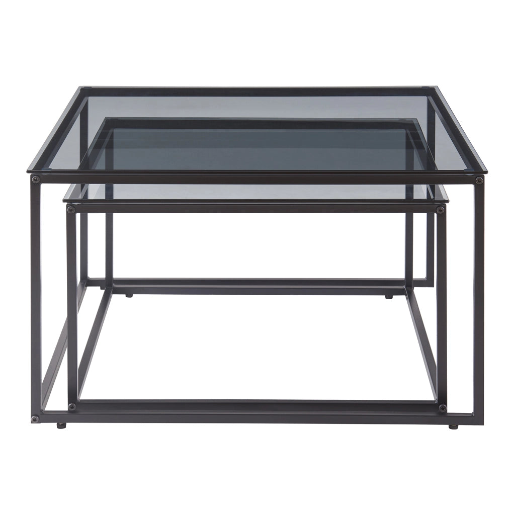 Set Tromlaslo di 2 Tavolini Sovrapponibili con Piano in Vetro Fumé Grigio [en.casa]