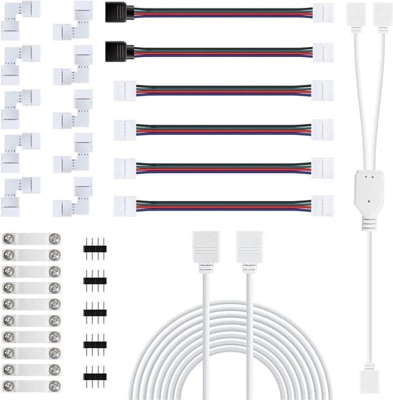 Connettore di estensione per strisce LED - connettore angolare - clip di fissaggio per strisce - strisce LED RGB 5050 - 10 mm 4 poli