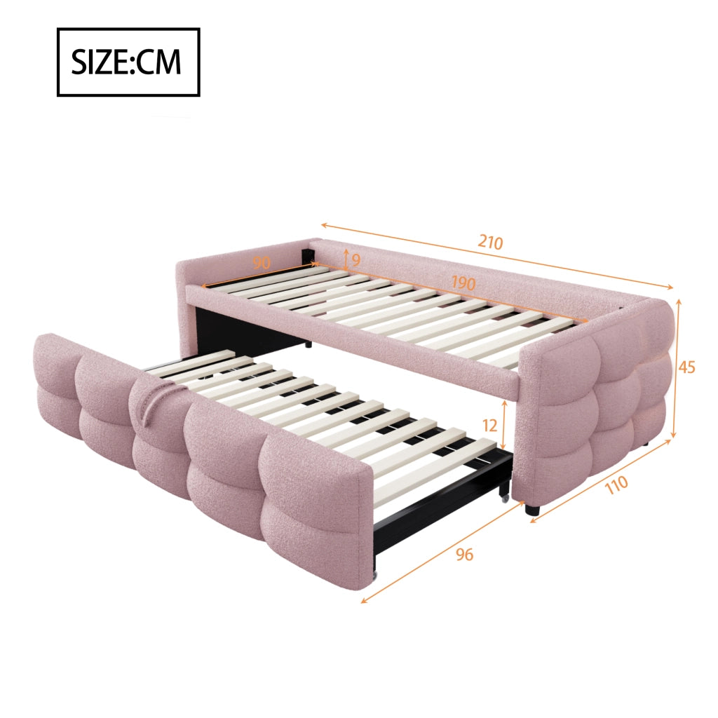 Letto estraibile con rete a doghe velluto teddy 90x190 cm