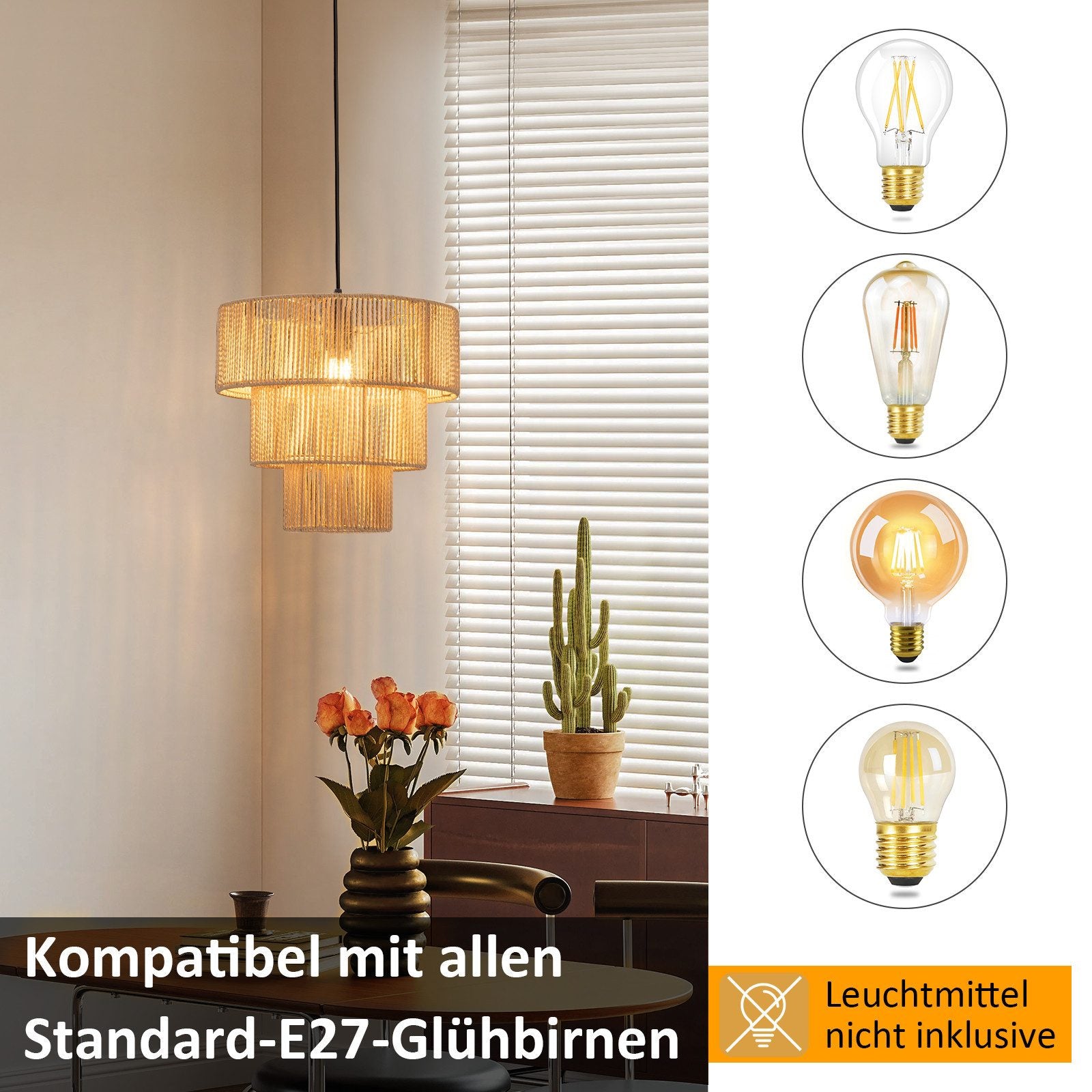 Lampada a sospensione ZMH per sala da pranzo 1 fiamma in rattan beige stile boho per bar e ristoranti